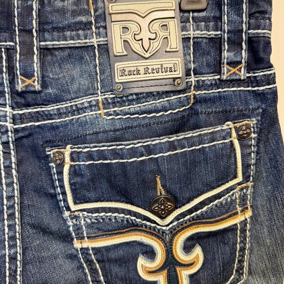 Rock Revival Ziv A3 Straight Leg Jeans Distressed Dark Wash Denim Mens Size 36 - Picture 6 of 14